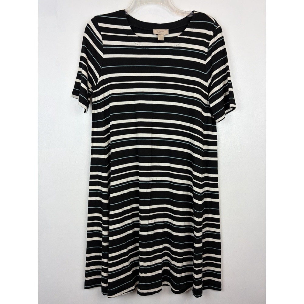 Loft Outlet T Shirt Dress Womens Small Black White Striped Mini Comfort Casual